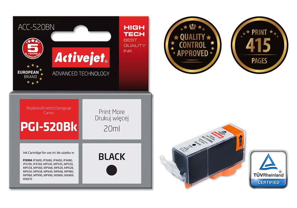 Activejet ACC-520BN Ink (replacement for Canon PGI-520BK; Supreme; 20 ml; black) Activejet ACC-520BN Ink (replacement for Canon PGI-520BK; Supreme; 20 ml; black)