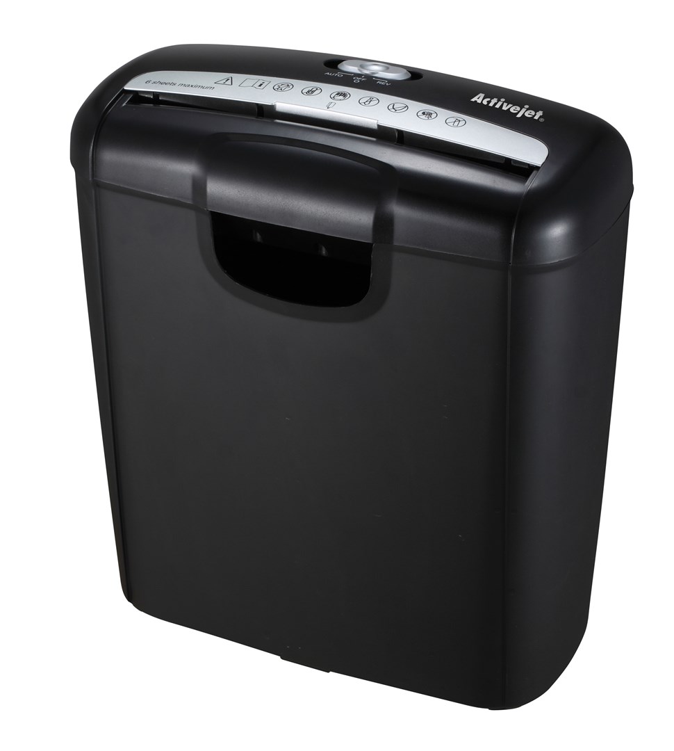 Activejet ASH-0601S shredder, P-2, 10 l, 6 mm shreds, 6 sheets, black. Activejet ASH-0601S shredder, P-2, 10 l, 6 mm shreds, 6 sheets, black.