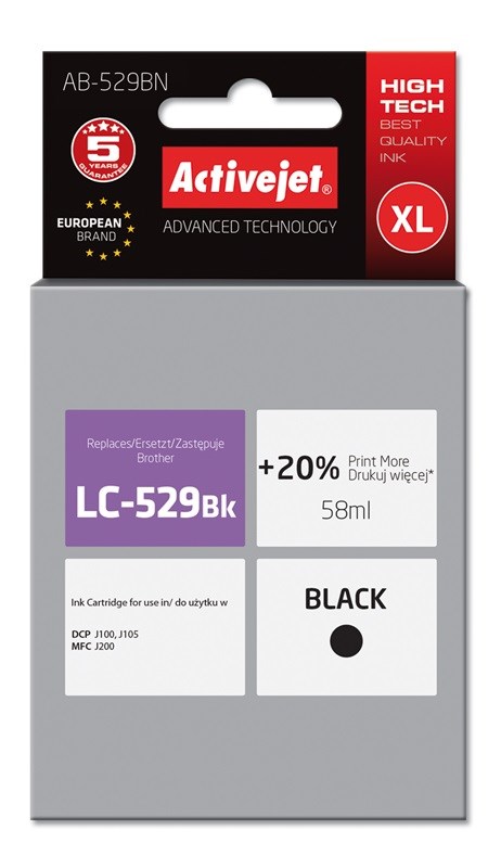Activejet AB-529BN Ink (replacement for Brother LC529BK; Supreme; 58 ml; black) Activejet AB-529BN Ink (replacement for Brother LC529BK; Supreme; 58 ml; black)