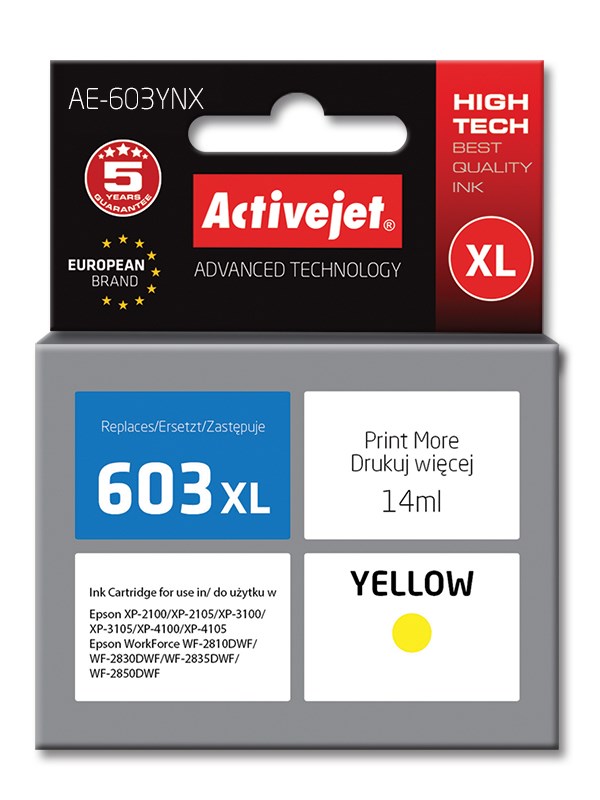 Activejet AE-603YNX ink (replacement for Epson 603XL T03A44; Supreme; 14 ml; yellow) Activejet AE-603YNX ink (replacement for Epson 603XL T03A44; Supreme; 14 ml; yellow)