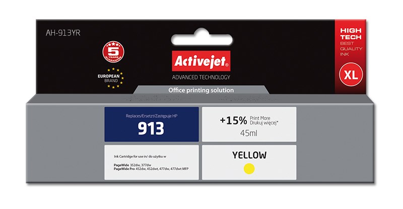 Activejet AH-913YR Ink (replacement for HP 913 F6T79AE; Premium; 45 ml; yellow) Activejet AH-913YR Ink (replacement for HP 913 F6T79AE; Premium; 45 ml; yellow)