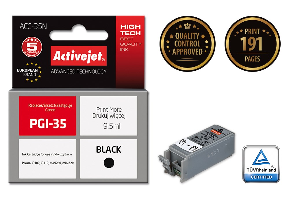 Activejet ACC-35N Ink cartridge (replacement for Canon PGI-35; Supreme; 9.5 ml; black) Activejet ACC-35N Ink cartridge (replacement for Canon PGI-35; Supreme; 9.5 ml; black)