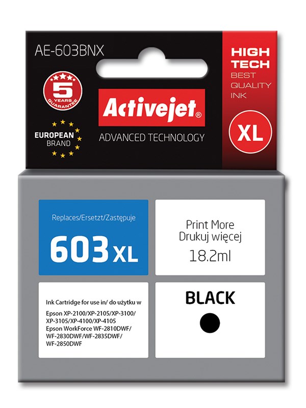 Activejet AE-603BNX ink (replacement for Epson 603XL T03A14; Supreme; 18,2 ml; black) Activejet AE-603BNX ink (replacement for Epson 603XL T03A14; Supreme; 18,2 ml; black)