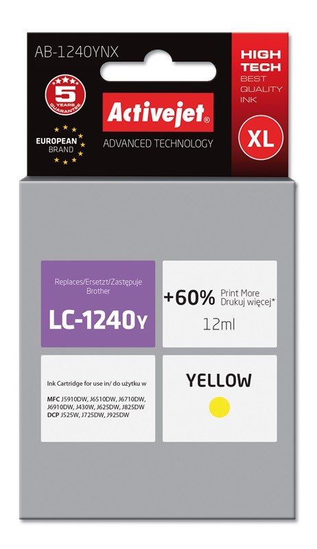 Activejet AB-1240YNX ink (replacement for Brother LC1220Bk/LC1240Bk; Supreme; 12 ml; yellow) Activejet AB-1240YNX ink (replacement for Brother LC1220Bk/LC1240Bk; Supreme; 12 ml; yellow)