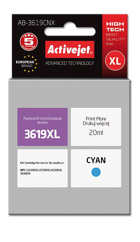 Activejet AB-3619CNX ink (replacement for Brother LC3619C XL; Supreme; 20 ml; cyan) Activejet AB-3619CNX ink (replacement for Brother LC3619C XL; Supreme; 20 ml; cyan)