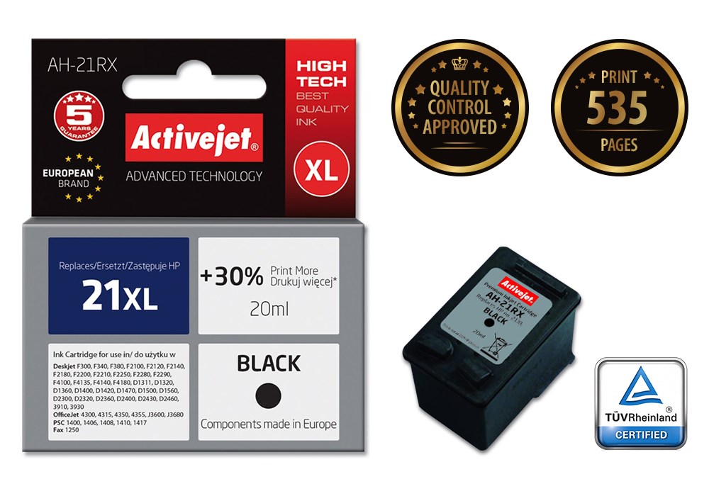 Activejet AH-21RX Ink (replacement for HP 21XL C9351A; Premium; 20 ml; black) Activejet AH-21RX Ink (replacement for HP 21XL C9351A; Premium; 20 ml; black)