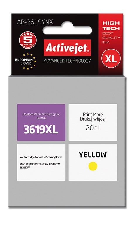 Activejet AB-3619YNX Ink cartridge (replacement for Brother LC3619Y XL; Supreme; 20 ml; yellow) Activejet AB-3619YNX Ink cartridge (replacement for Brother LC3619Y XL; Supreme; 20 ml; yellow)