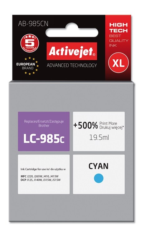Activejet AB-985CN ink (replacement for Brother LC985C; Supreme; 19.5 ml; cyan) Activejet AB-985CN ink (replacement for Brother LC985C; Supreme; 19.5 ml; cyan)