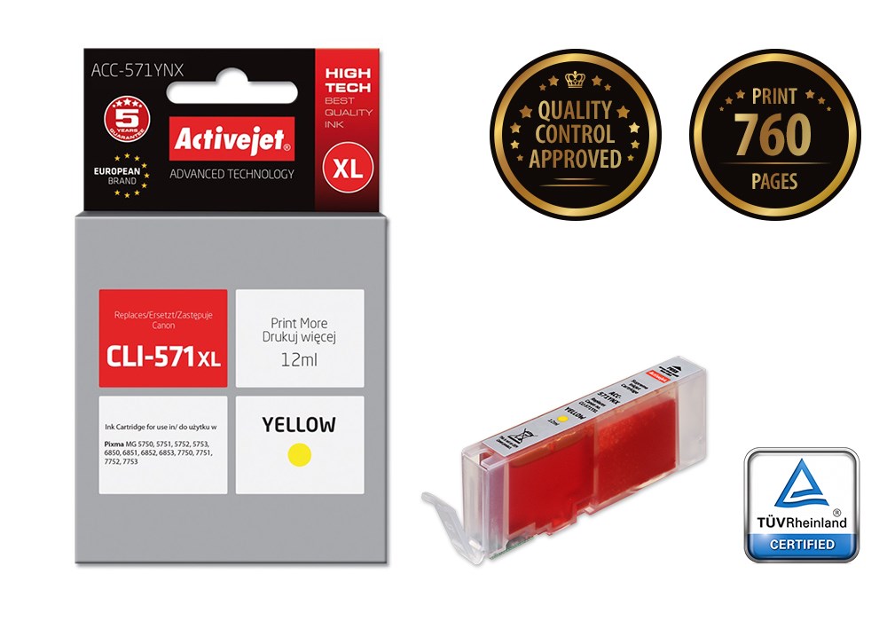 Activejet ACC-571YNX Ink (replacement for Canon CLI-571XLY; Supreme; 12 ml; yellow) Activejet ACC-571YNX Ink (replacement for Canon CLI-571XLY; Supreme; 12 ml; yellow)
