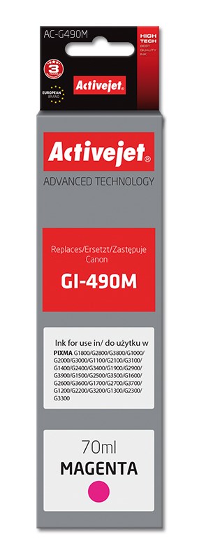 Activejet AC-G490M Ink cartridge (replacement for Canon GI-490M; Supreme; 70 ml; 7000 pages, magenta) Activejet AC-G490M Ink cartridge (replacement for Canon GI-490M; Supreme; 70 ml; 7000 pages, magenta)