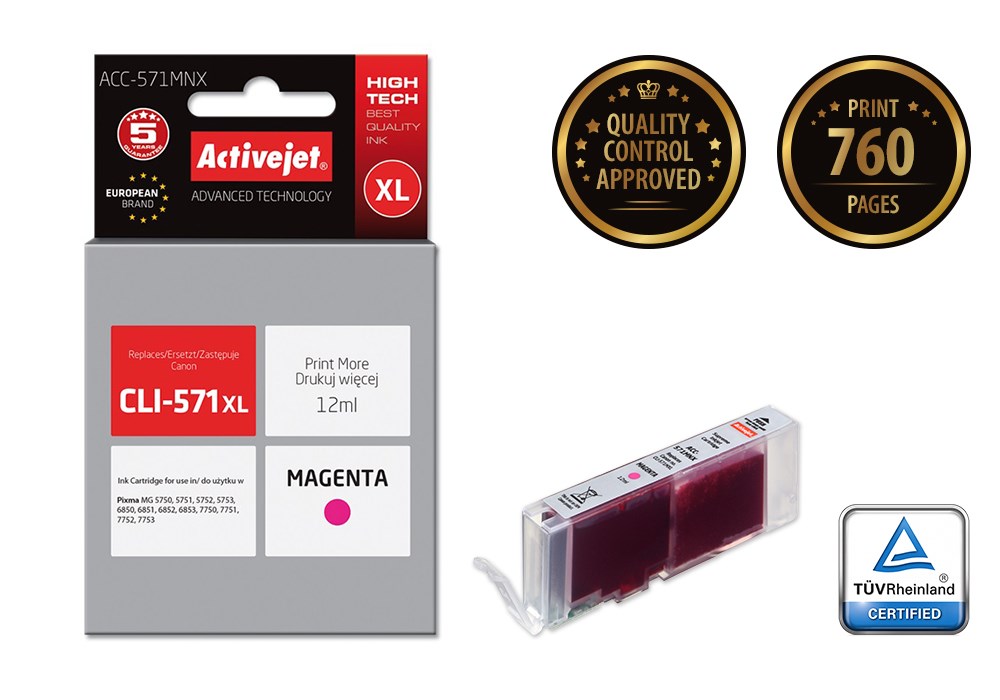 Activejet ACC-571MNX Ink (replacement for Canon CLI-571XLM; Supreme; 12 ml; magenta) Activejet ACC-571MNX Ink (replacement for Canon CLI-571XLM; Supreme; 12 ml; magenta)