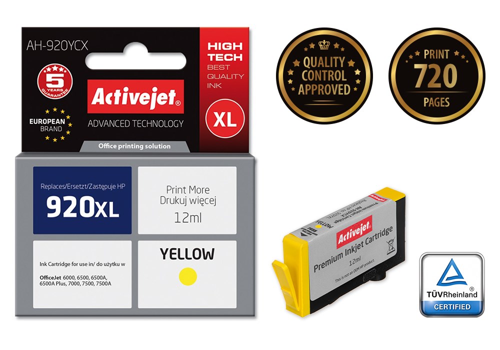 Activejet AH-920YCX Ink Cartridge (replacement for HP 920XL CD974AE; Premium; 12 ml; yellow) Activejet AH-920YCX Ink Cartridge (replacement for HP 920XL CD974AE; Premium; 12 ml; yellow)