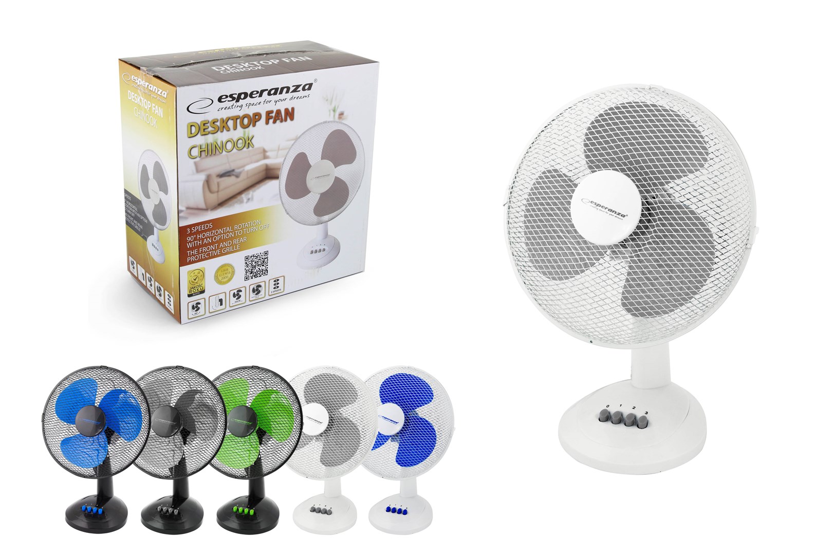 Esperanza EHF003WE, 12'' desk fan, White and Gray Esperanza EHF003WE, 12'' desk fan, White and Gray