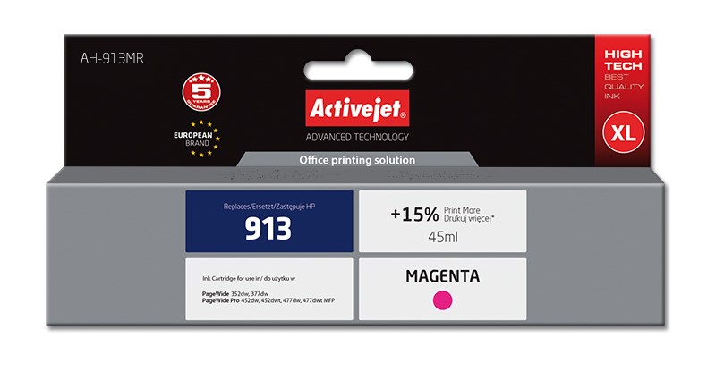 Activejet AH-913MR ink (replacement for HP 913 F6T78AE; Premium; 45 ml; magenta) Activejet AH-913MR ink (replacement for HP 913 F6T78AE; Premium; 45 ml; magenta)