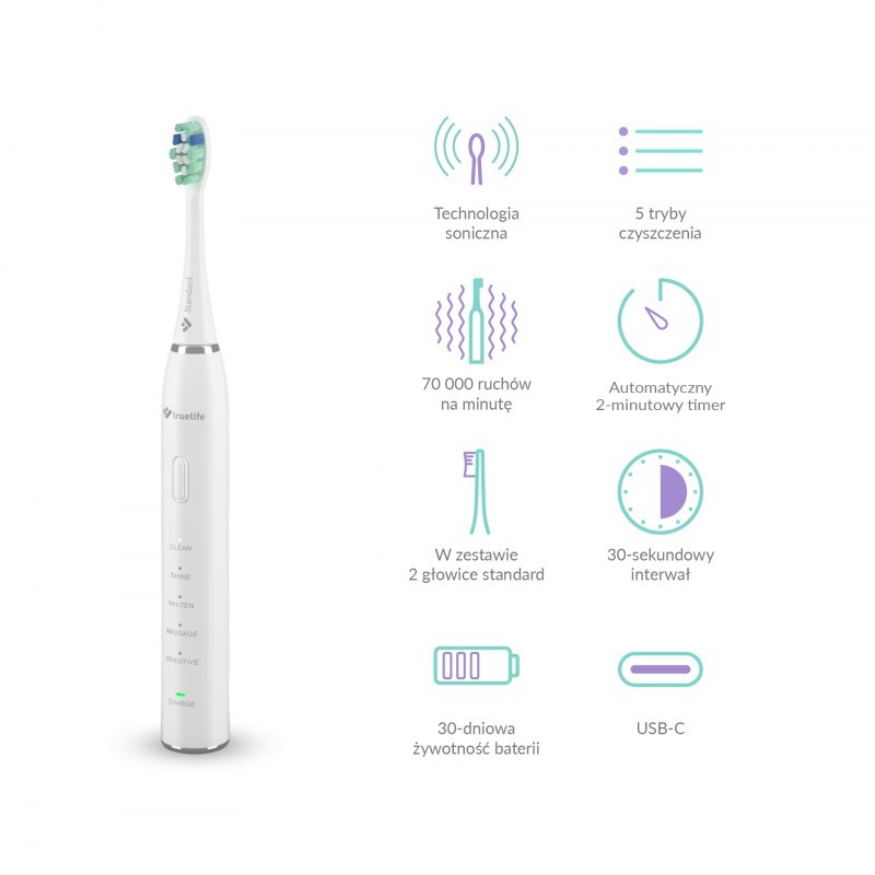 фото Набір із 2-х електричних зубних щіток Truelife SonicBrush Clean30 Duo Black/White 3
